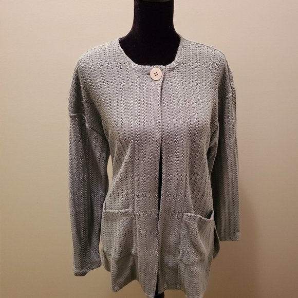 Cardigan Sweater with One button detail - Gray - Picture 1 of 4